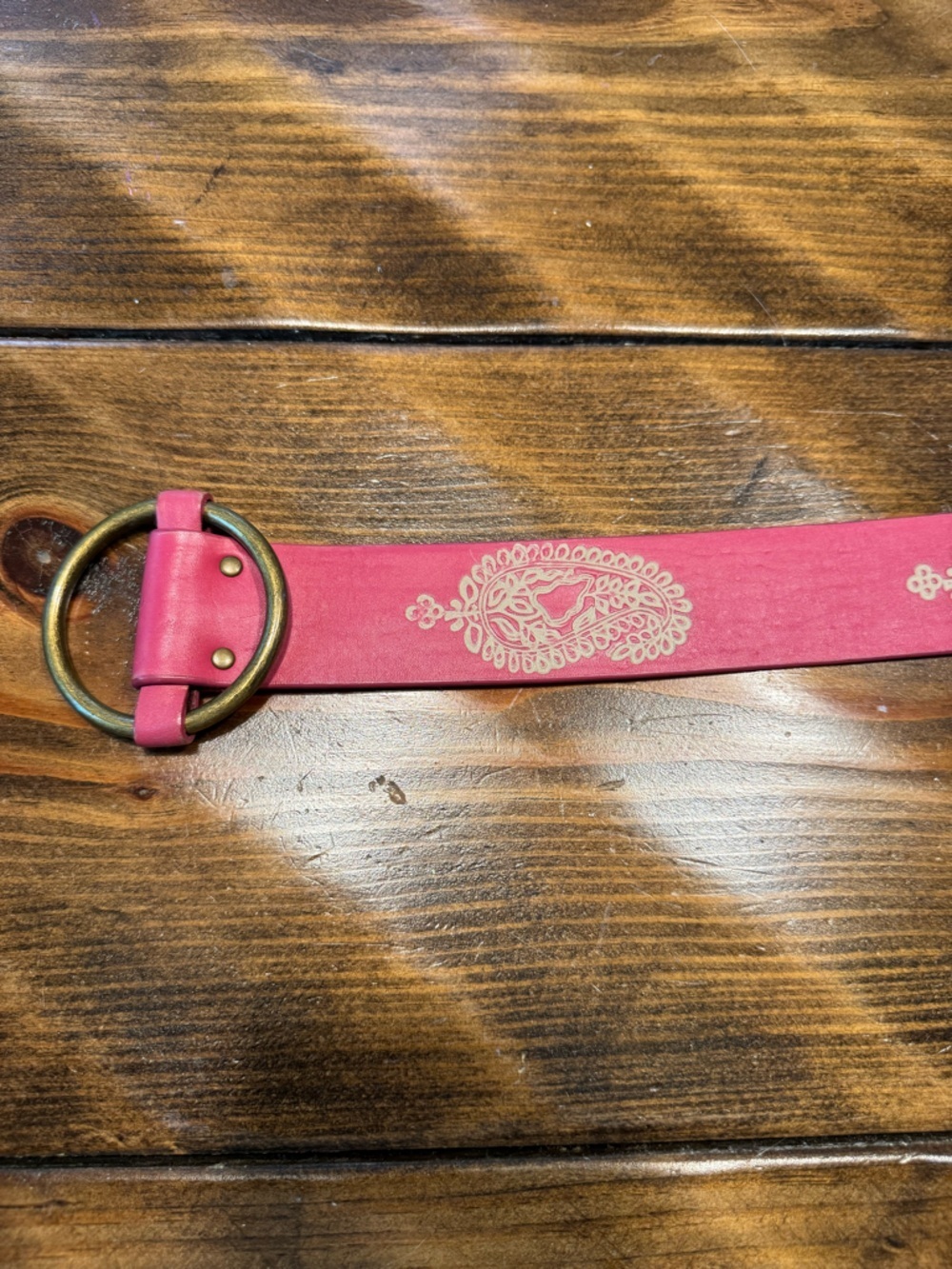 Genuine Leather Pink Paisley Belt Size M vintage embossed BOHO